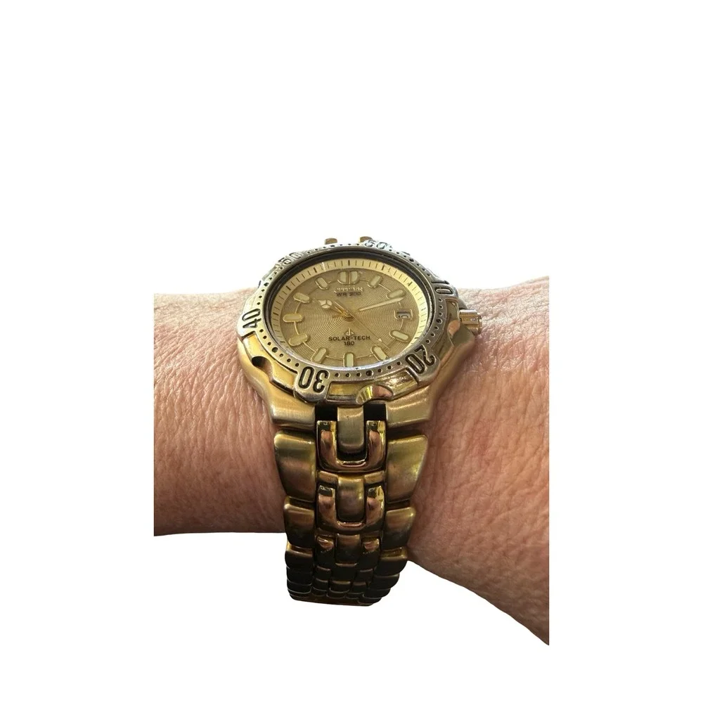 Citizen Eco-Drive Solar-Tech 180 Gold Tone WR200 Watch Working New Cell
